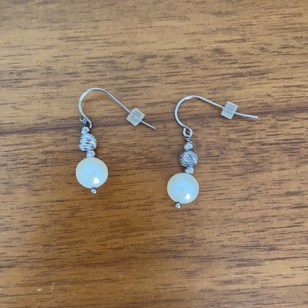 Silver and White Pearl Earrings